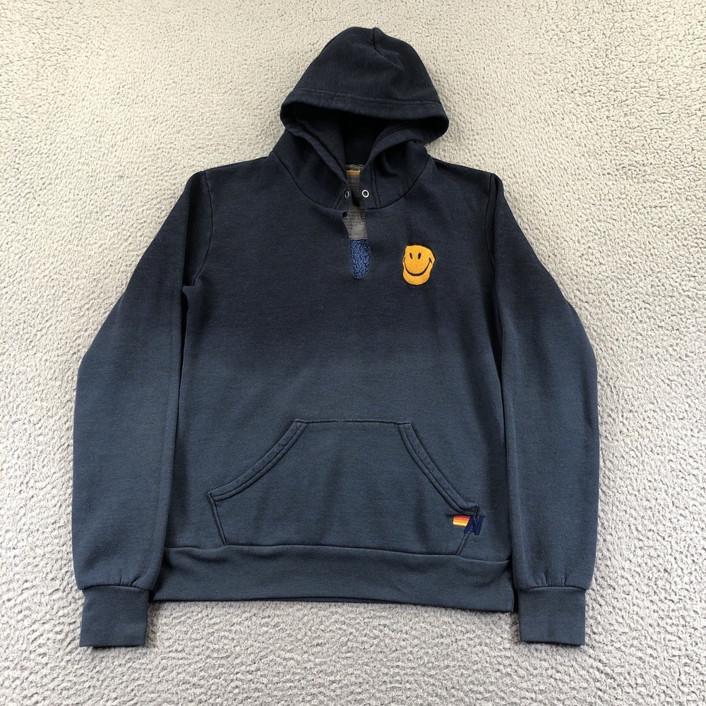 Aviation Nation Hoodie Womens Extra Small‎ Blue Smiley Face Embroidered Pullover